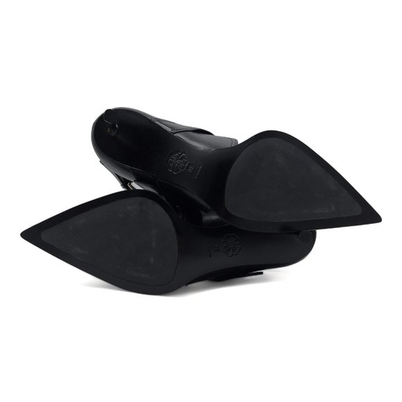 Alexander McQueen Cage Buckle Leather Ankle Booties Black - Picture 8 of 9